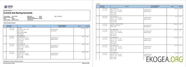 Modèle Word et PDF de relevé de compte Qatar QNB Alahli Bank, 2 pages